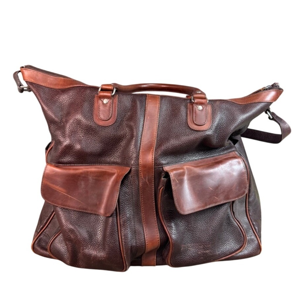 M. London Brown Pebbled Leather Weekender Duffel Bag Travel Carry On Luggage
